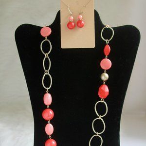 Single Strand Orange Retro Necklace with earrings